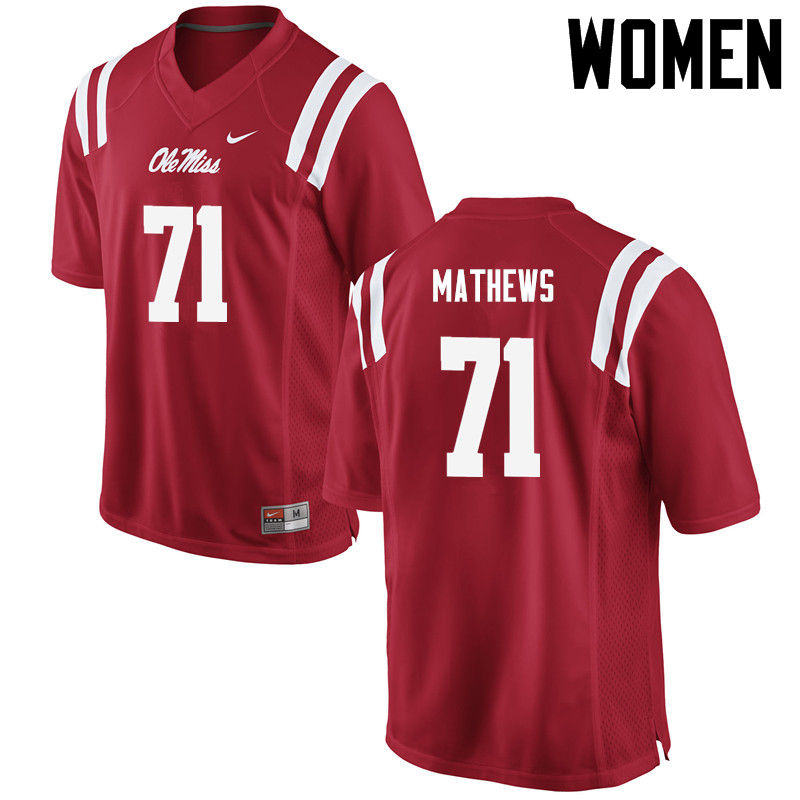 Bryce Mathews Ole Miss Rebels NCAA Women's Red #71 Stitched Limited College Football Jersey ULG2758WP